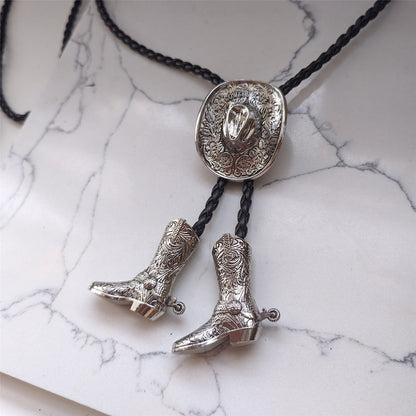 Cowboys Hat Mens Groomsmen Bridegroom Bola Bolo Tie Western Wedding Necklace - Boots Pendents Necktie