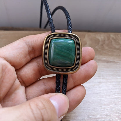Cravate bolo en jade naturel - Collier de mariage en cuir véritable pour hommes, témoins, marié - Cravate de cowboy occidental