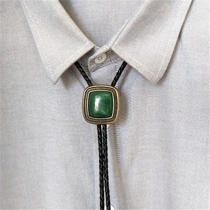 Cravate bolo en jade naturel - Collier de mariage en cuir véritable pour hommes, témoins, marié - Cravate de cowboy occidental