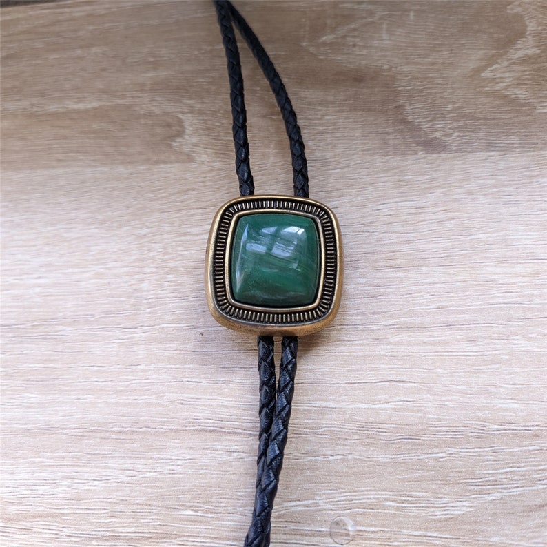 Cravate bolo en jade naturel - Collier de mariage en cuir véritable pour hommes, témoins, marié - Cravate de cowboy occidental