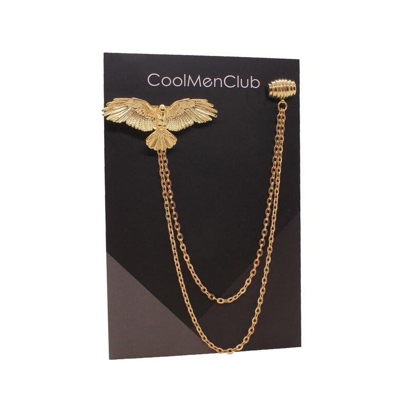 Gold & Silver Eagle Chain Jacket Brooch, Collar Lapel Pin,Handmade Jacket Suit Pin,Gift For Man,Men's Jewellery Accessory Wedding Groomsmen