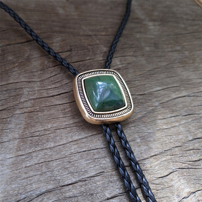 Cravate bolo en jade naturel - Collier de mariage en cuir véritable pour hommes, témoins, marié - Cravate de cowboy occidental