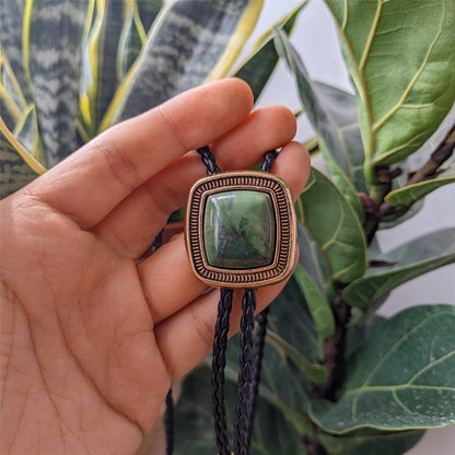 Cravate bolo en jade naturel - Collier de mariage en cuir véritable pour hommes, témoins, marié - Cravate de cowboy occidental