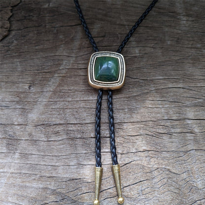 Cravate bolo en jade naturel - Collier de mariage en cuir véritable pour hommes, témoins, marié - Cravate de cowboy occidental