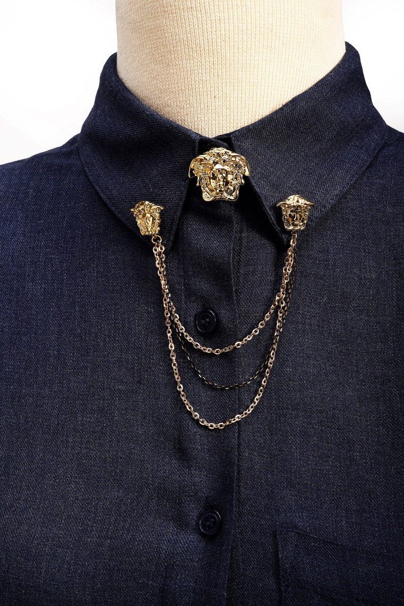 Silver / Gold Shirt Shirt Button Cover Brooch, Collar Chain Brooch, Collar Shirt Jewelry Pin, Button Cover Brooch, Gifts for Her Wedding