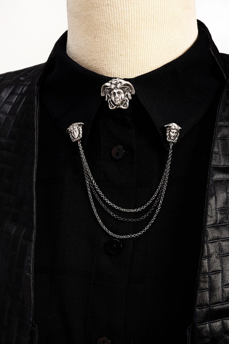 Silver / Gold Shirt Shirt Button Cover Brooch, Collar Chain Brooch, Collar Shirt Jewelry Pin, Button Cover Brooch, Gifts for Her Wedding