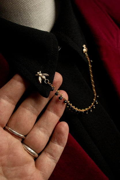 Bee Collar Chain Pin: Solid Brass Vintage Style Lapel Jewelry