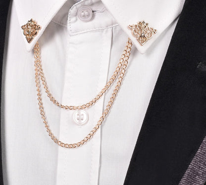 Triangle Collar Chain Pins, Silver, Black, Gold, Unisex Brooch