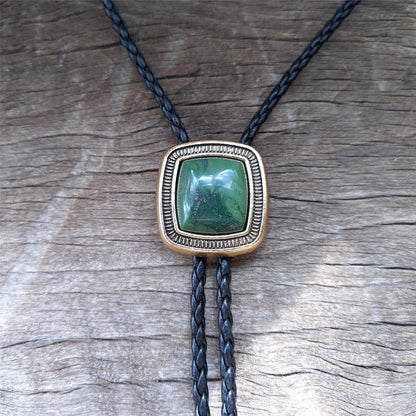 Cravate bolo en jade naturel - Collier de mariage en cuir véritable pour hommes, témoins, marié - Cravate de cowboy occidental