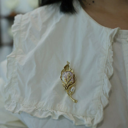 Golden Baroque Pearl Pin,Light Purple Freshwater Pearl,Leaf branch pearl brooch,Baroque pearl flower brooch,Brooch pin