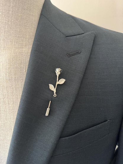 Rose flower with leaf Lapel Pin for Men, Wedding Groomsmen Boutonniere, Men Suit Lapel Pin Acessories, Men Lapel Brooch, Gift for him Men