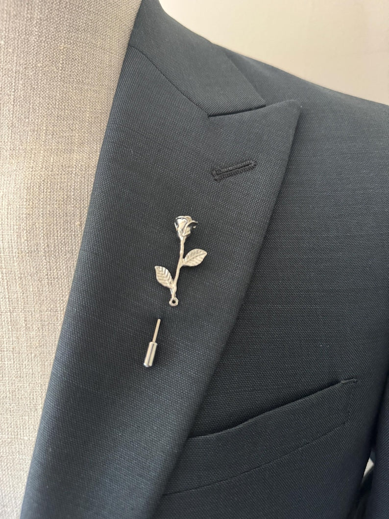 Rose flower with leaf Lapel Pin for Men, Wedding Groomsmen Boutonniere, Men Suit Lapel Pin Acessories, Men Lapel Brooch, Gift for him Men