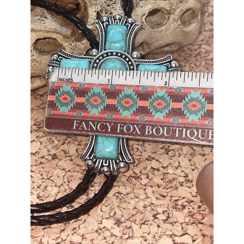 Large Cross  Turquoise Silver Lariat Bolo Tie Western Cowgirl Cowboy Southwest SAME day shipping in time for Xmas