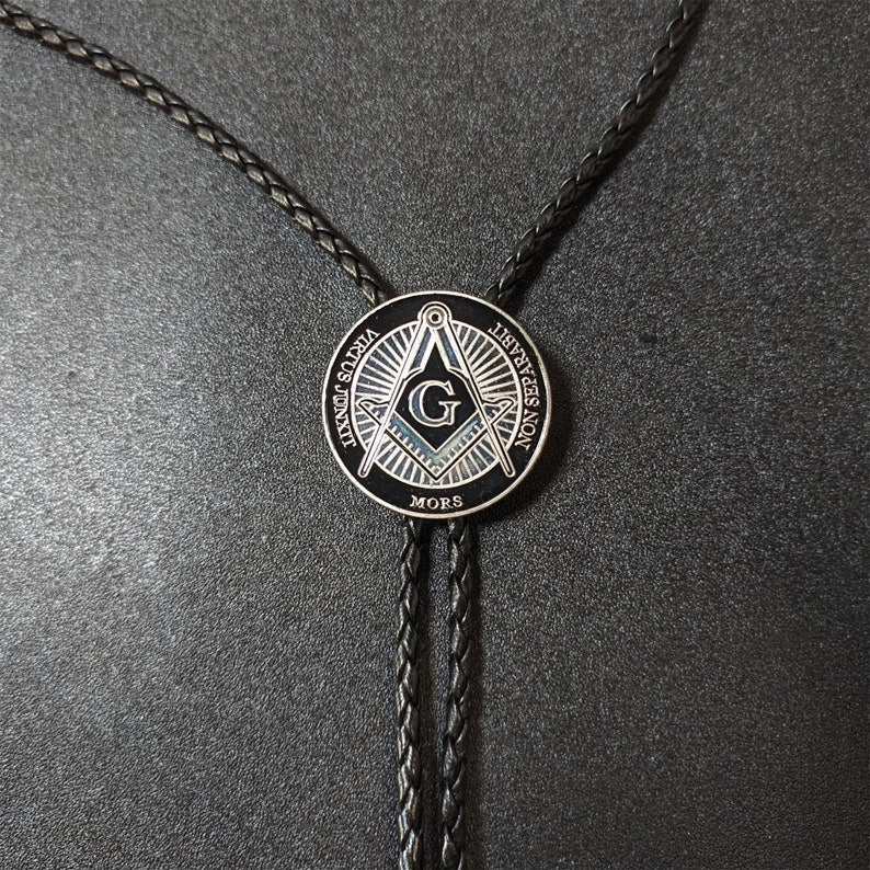 Masonic Freemasonry Medal Bola BOLO Tie - Wedding Necklace for Men - Western Cowboy Necktie