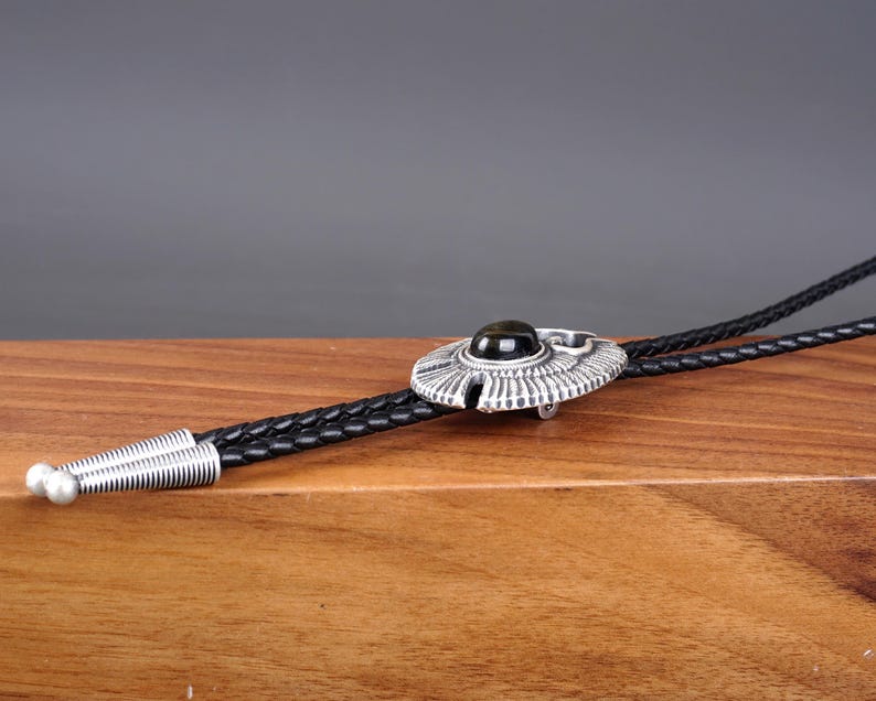 Natural Golden Obsidian Eagle Bolo Tie | Vintage Silver-Plated Western Cowboy Necklace | Native American Style