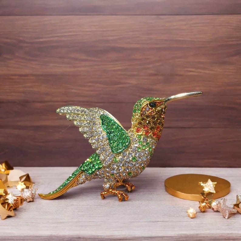 Vintage elegant hummingbird brooch, handmade alloy zircon hummingbird jewelry gift for mother