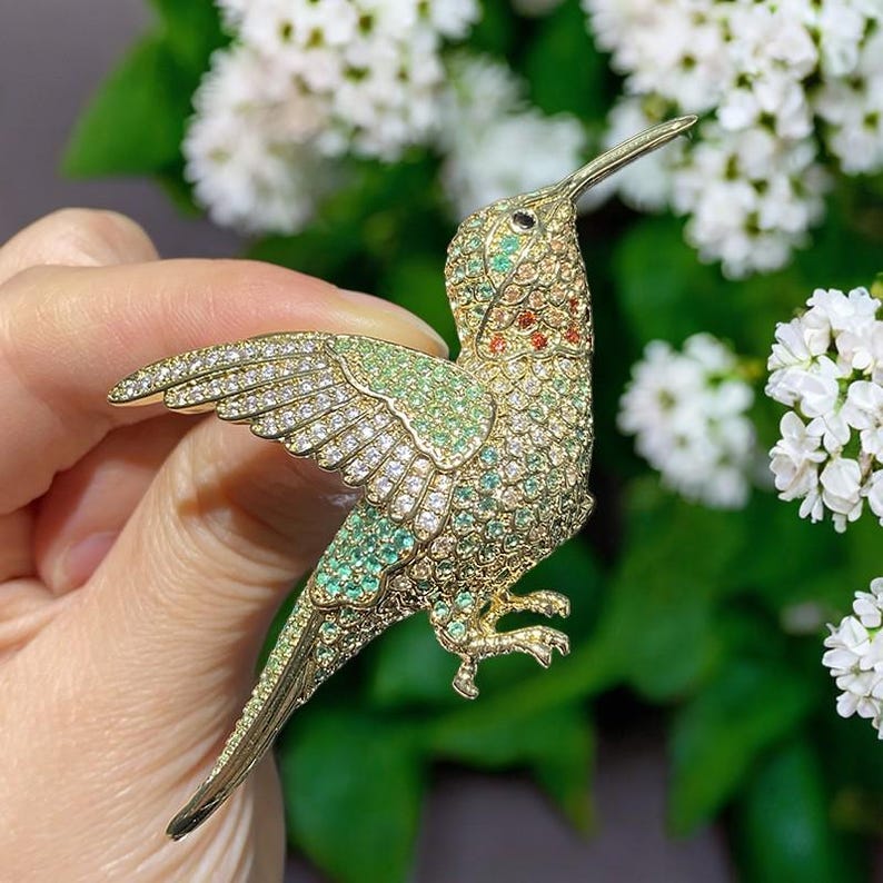 Vintage elegant hummingbird brooch, handmade alloy zircon hummingbird jewelry gift for mother