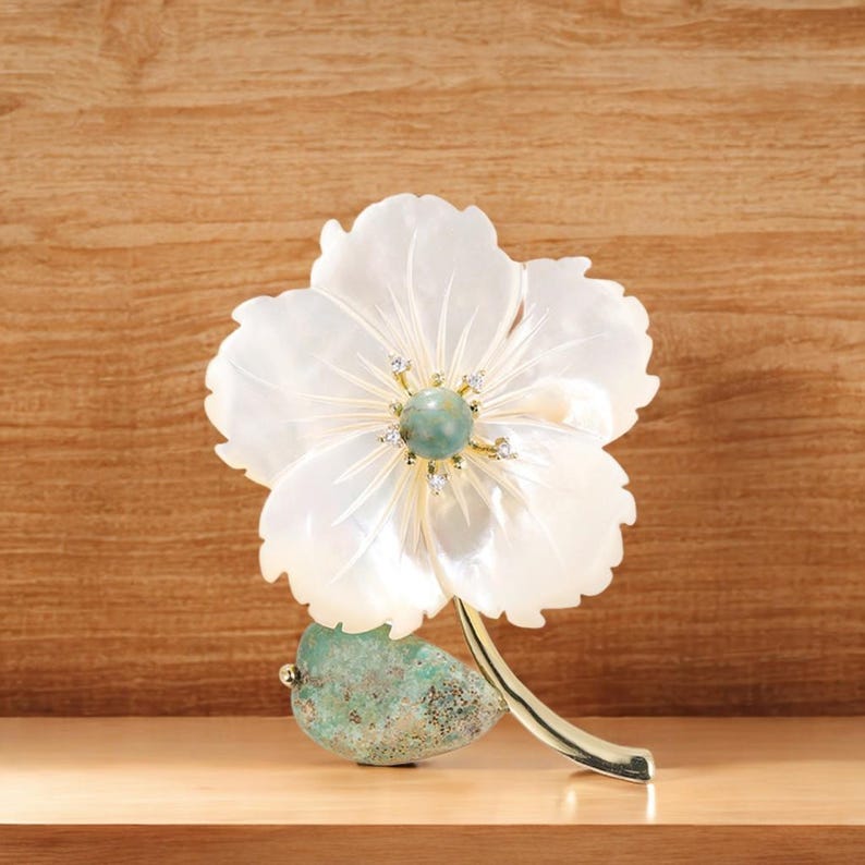 Mother-of-pearl cherry blossom brooch