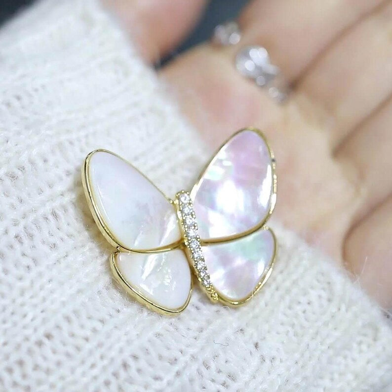 Mother of Pearl Shell Butterfly Brooch Gift Corsage