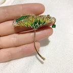 Enamel color Drip oil lotus leaf brooch zircon with pendant