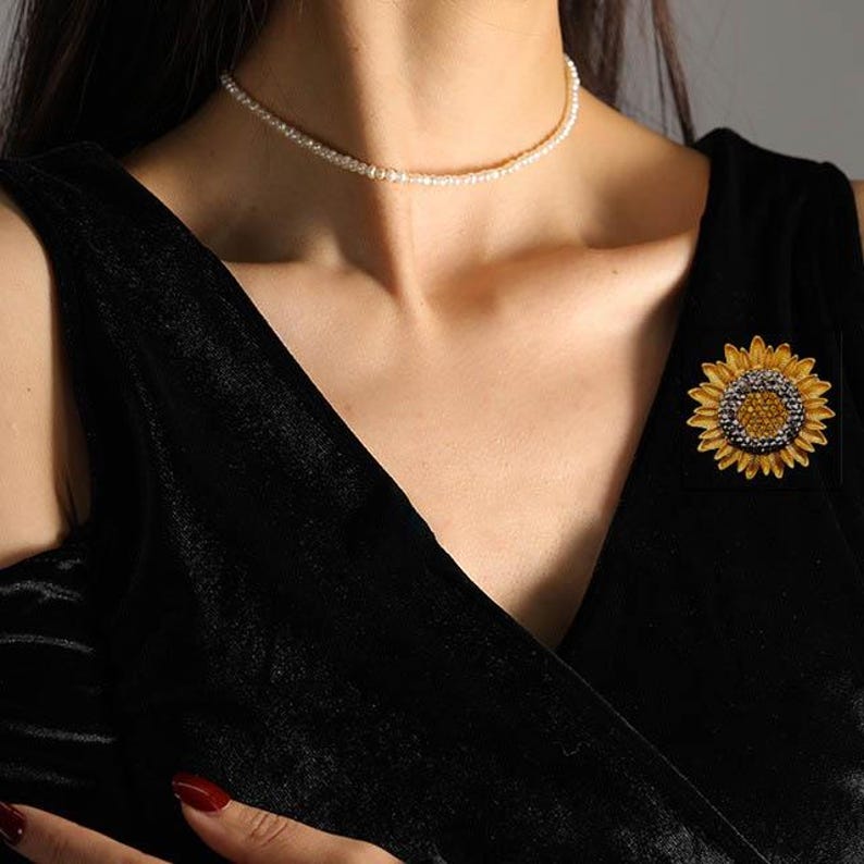 Van Gogh Sunflower Brooch: 18K Gold Crystal Replica Vintage original sunflower pin, women's gift jewelry accessories