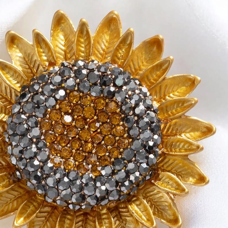 Van Gogh Sunflower Brooch: 18K Gold Crystal Replica Vintage original sunflower pin, women's gift jewelry accessories