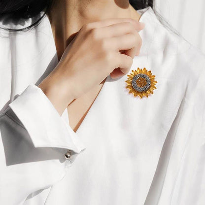 Van Gogh Sunflower Brooch: 18K Gold Crystal Replica Vintage original sunflower pin, women's gift jewelry accessories