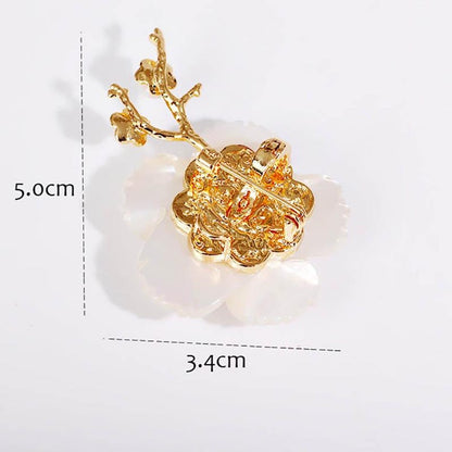 Mother of Pearl Blossom Shell Brooch Copper Inlaid Zircon Pin for Women