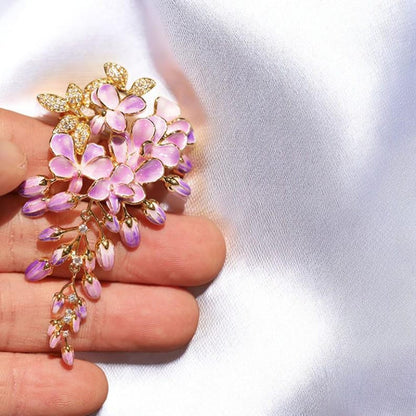 Original design wisteria flower brooch, luxurious oil drip purple jewelry with gift box