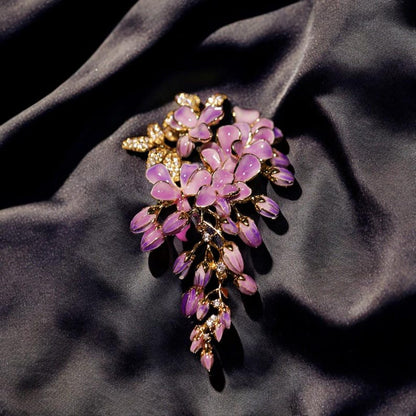 Original design wisteria flower brooch, luxurious oil drip purple jewelry with gift box