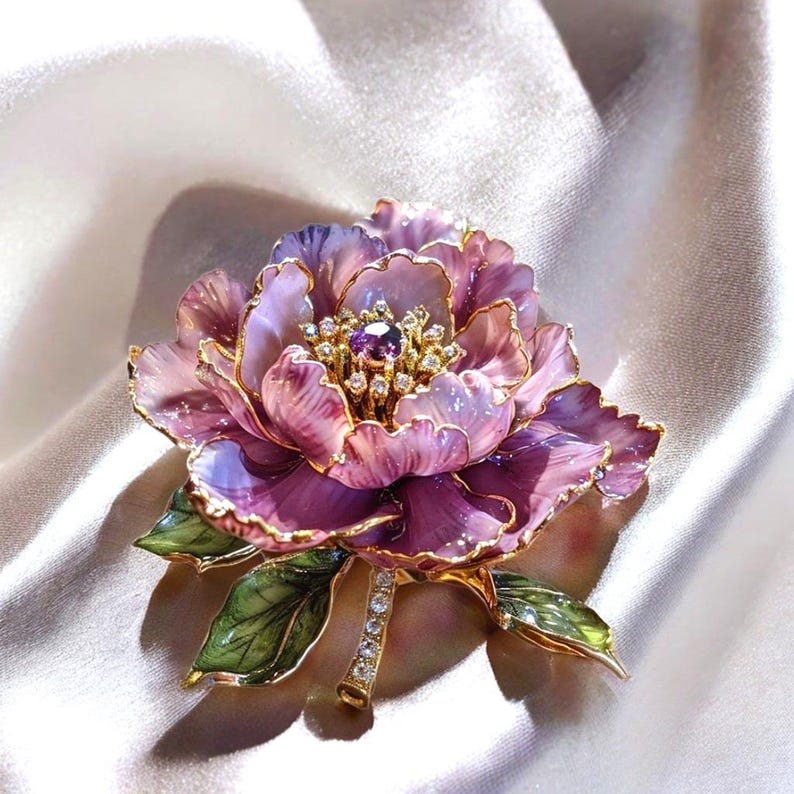 Original Luxury Jewelry Enamel Peony Brooch with Gift Box