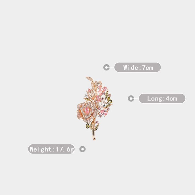 Rose copper zircon brooch for women rhinestone rose bloom brooches