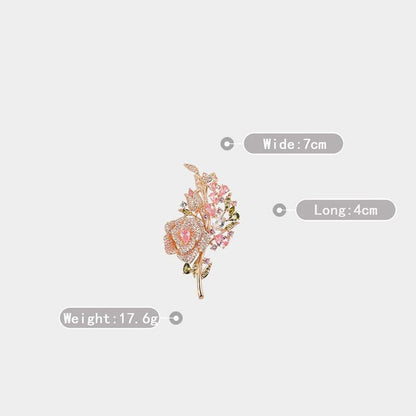 Rose copper zircon brooch for women rhinestone rose bloom brooches