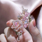 Rose copper zircon brooch for women rhinestone rose bloom brooches