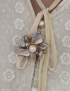 Vintage pin natural baroque pearl five-leaf flower brooch with box