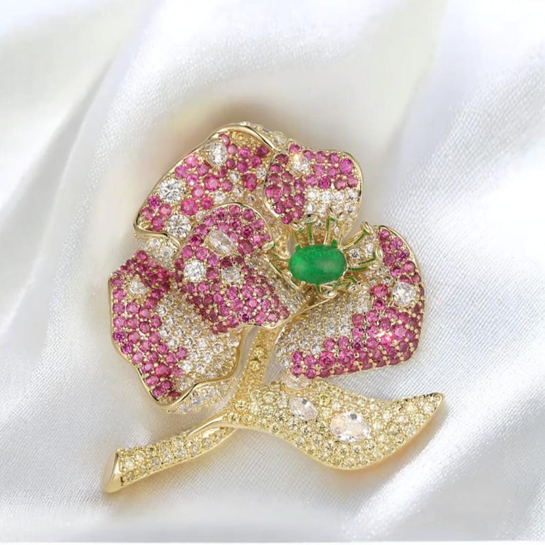 Luxury rose brooch, colorful zircon vintage women brooch with gifts box