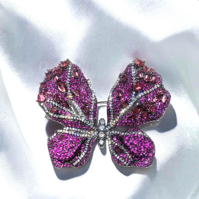 Copper zircon butterfly brooch, luxurious coat brooch 3 colors vintage jewelry