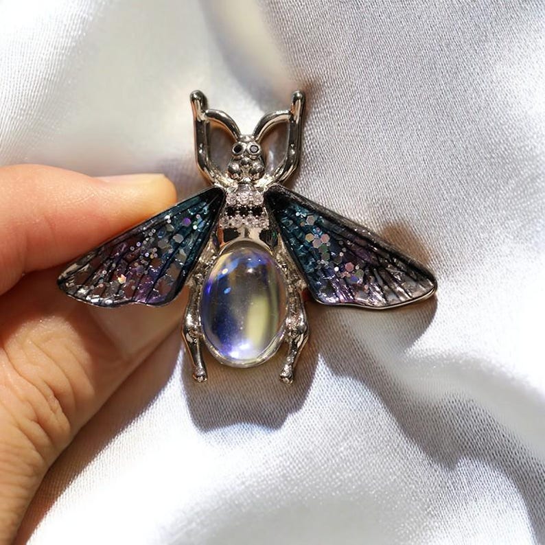 Colorful Moonstone Bee Brooch, vintage bee brooches for women gift