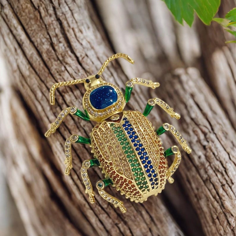 Personalized creative colorful beetle brooch High-grade zircon insect brooches