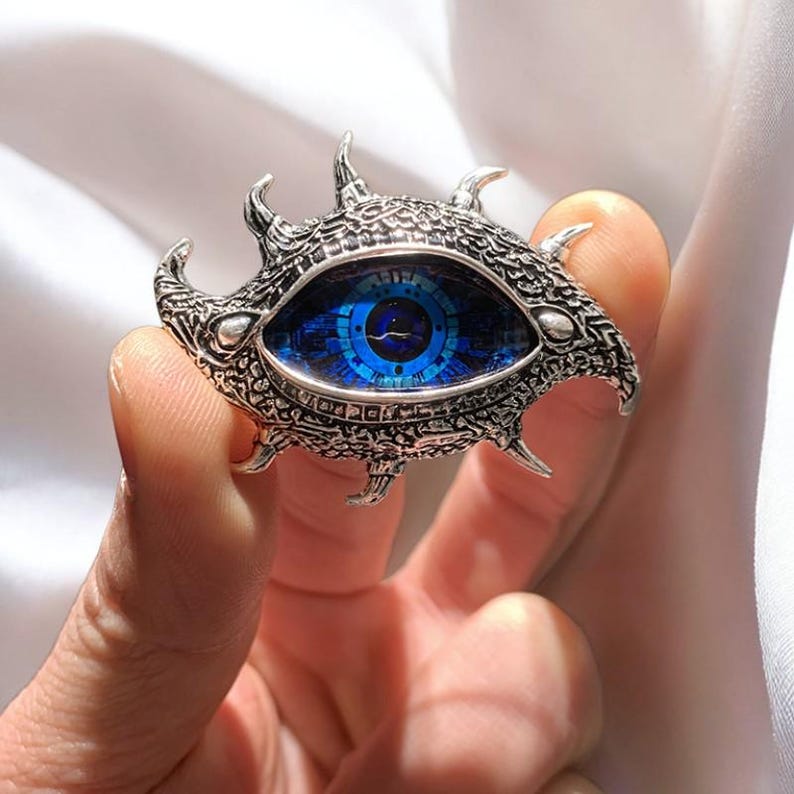 fantasy blue mechanical eye brooch Vintage original brooch or pendant