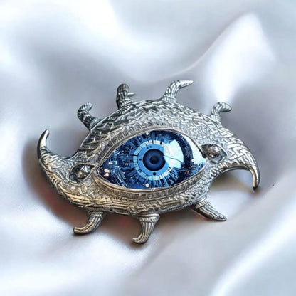 fantasy blue mechanical eye brooch Vintage original brooch or pendant