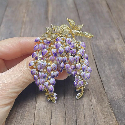 Luxurious original wisteria flower brooch, handmade enamel craft jewelry gift with box