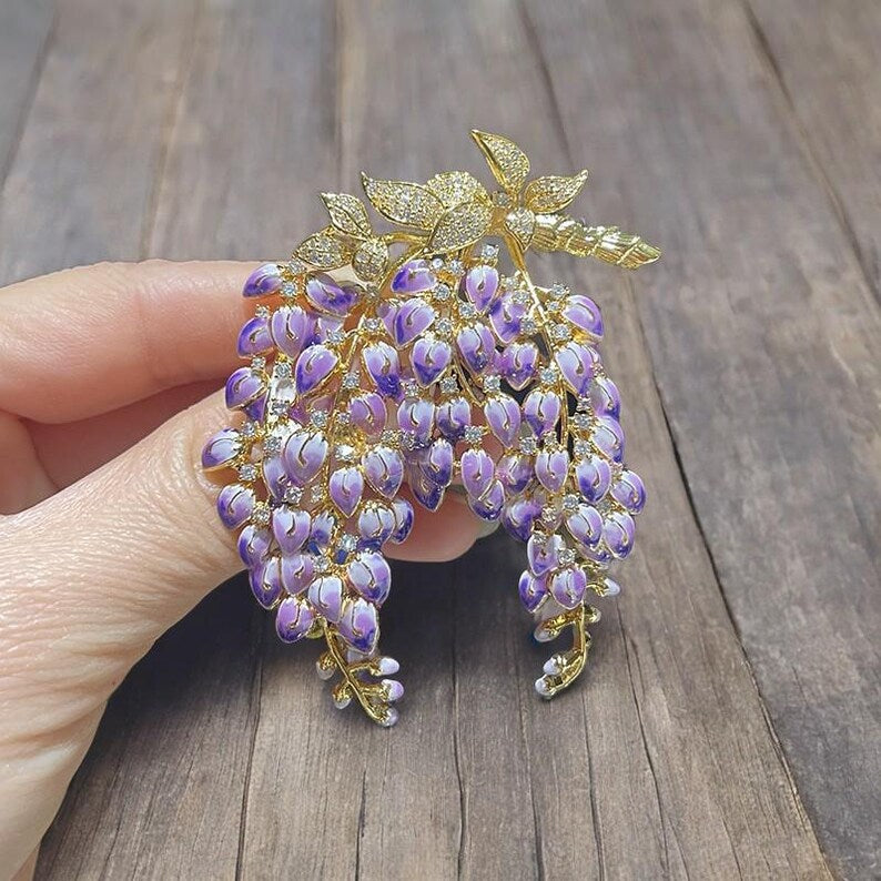 Luxurious original wisteria flower brooch, handmade enamel craft jewelry gift with box