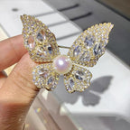 Micro-paved zircon super shiny pearl butterfly brooch luxury accessories