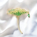 Enamel color Drip oil lotus leaf brooch zircon with pendant