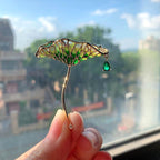 Enamel color Drip oil lotus leaf brooch zircon with pendant