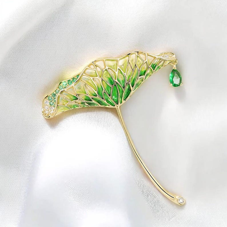 Enamel color Drip oil lotus leaf brooch zircon with pendant