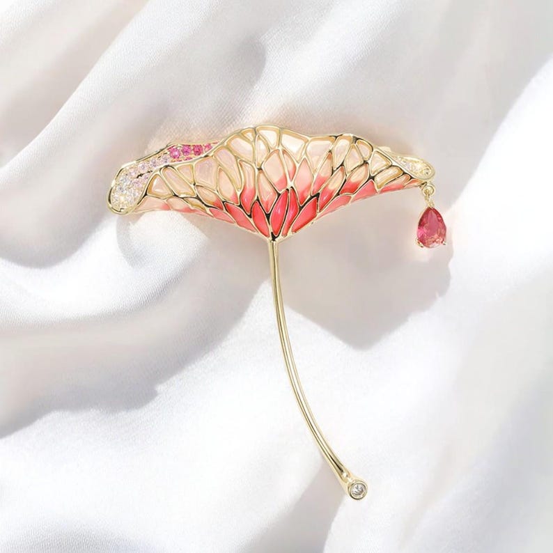 Enamel color Drip oil lotus leaf brooch zircon with pendant
