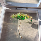 Enamel color Drip oil lotus leaf brooch zircon with pendant
