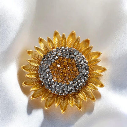 Van Gogh Sunflower Brooch: 18K Gold Crystal Replica Vintage original sunflower pin, women's gift jewelry accessories